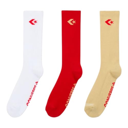Converse Men's Star Chevron Crew Socks 3 Pack (US, Alpha, One Size, Regular, Regular, White/Red/Miso)