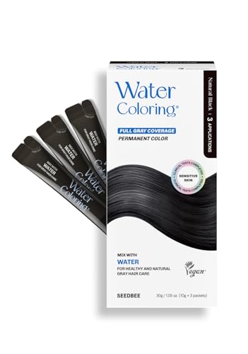 Korean Permanent Hair Dye, Powder Hair Color Kit, Natural Black, Gray Hair Coverage, Plant-Based Formula, Easy Application for Roots, Short & Long Hair, Vegan,...