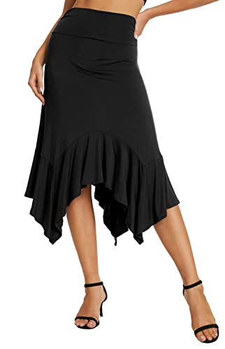 Urban CoCo Women's Flowy Stretchy Skirt Handkerchief Hemline Midi Skirt2