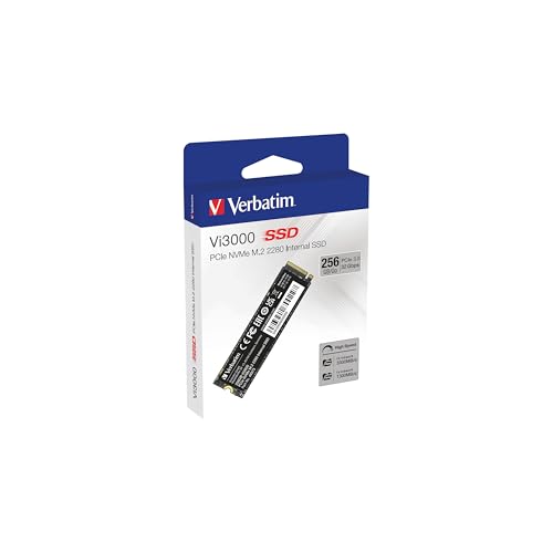 Verbatim SSD Interne Vi3000 NVMe M.2 256Go, Disque SSD Interne PCIe Gen 3, Jusqu’à 3100 Mo/s en Lecture, Solution compacte et performante pour PC et Ordinateur Portable, Noir