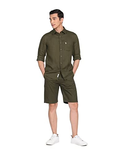 Image of U.S. Polo ASSN. Men's Solid Linen Tailored Fit Button Down Casual Shirt