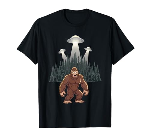 Bigfoot UFO Rapimento Divertente Foresta Aliena Cryptid Maglietta