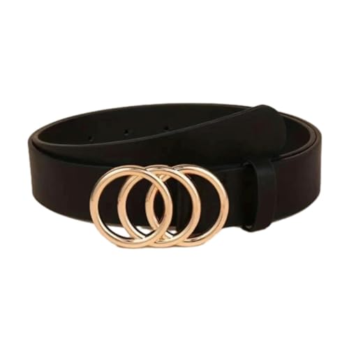 Golden Triple Ring Buckle Belts Simple Solid Color Leather Waistband Classic Jeans Pants Dress Coat Belt3