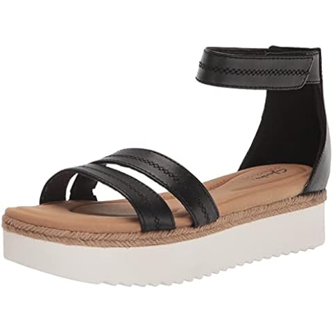 Clarks Lana Glide Flat Sandal, Black Leather Cover