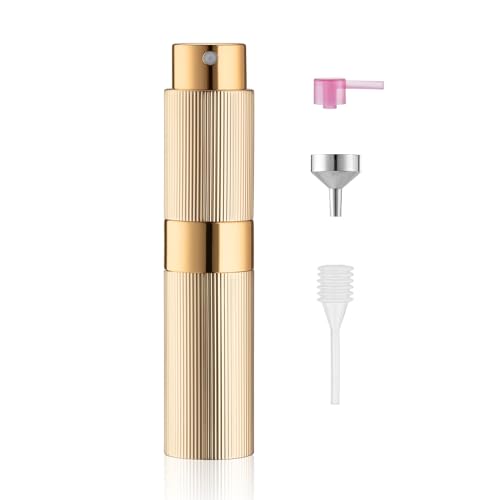 Toureal 8ml Design Gessato Spruzzino Profumo Ricaricabile, Vaporizzatore da Viaggio, Atomizzatore Nebulizzatore Profumo, Bottiglie Porta Profumo Spray (Oro)