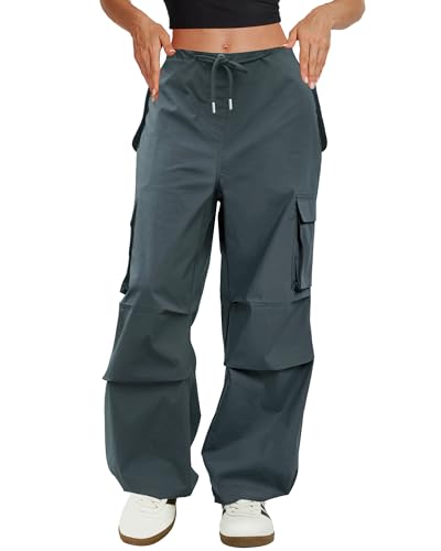 COPYLEAF Cargo Pants Women Low Waisted Parachute Pants with Pockets