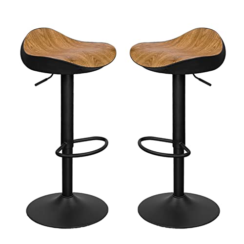 Vaukura Pack 2 Taburete Negro con Asiento de Madera Vanir