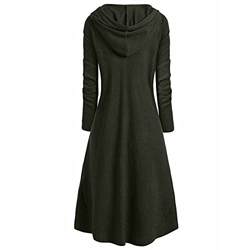 Suéter feminino com capuz longo outono inverno casual malha canelada casaco suéter top maxi vestido