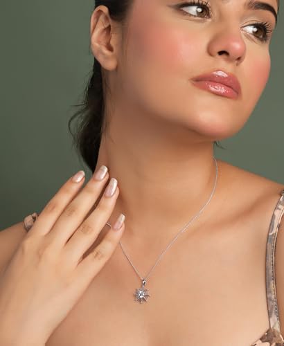 Image of Clara 925 Silver Solitaire Pendant Necklace with Chain for Women & Girls