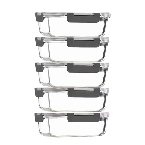 Glass Food Storage Container with Lid 5pcs 1040ml Reusable Airtight Glass