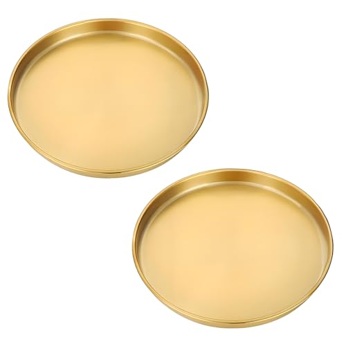AGSYFFD 2 Stück runde dekorative Tablett Edelstahl Gold Abendessen Tablett Kosmetik und Schmuck Storage Tray (Durchmesser 26 cm)
