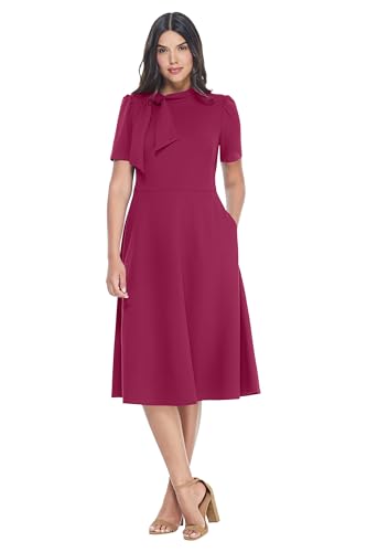 Image of Maggy London Women's Crepe Fabric Flight Attendant Bow Neck Tie Short Sleeve A-line