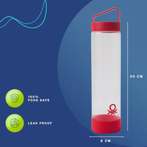 Image of United Colors of Benetton 750ML Glass Water Bottle with Anti Slip Silicone Base, Leak-Proof, BPA-Free, Durable, Odor-Free, Eco-Friendly Hydration Bottle for Home, Gym & Travel