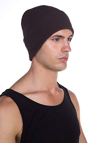 Top Level Beanie Men Women - Unisex Cuffed Plain Skull Knit Hat Cap, Dark Brown #TOP1