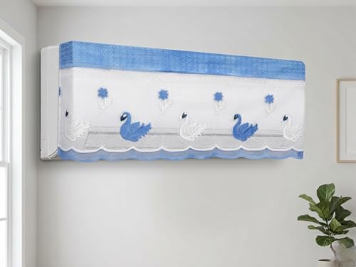 Image of Premium Cotton Net AC Cover for 1.5-2 Ton Split Air Conditioner | Dust Protection AC Indoor Unit Cover for Summer | Embroidered & Printed | Pack of 1 (Blue Duck)