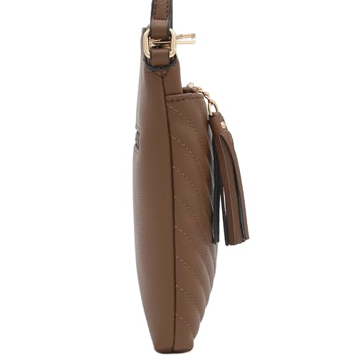 Image of FashionPuzzle Chevron Quilted Medium Crossbody Bag with Tassel Accent