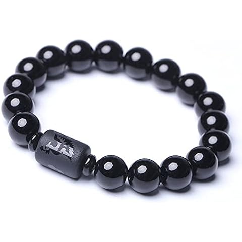 XCSM Black Obsidian Bracelet Feng Shui Natural Obsidian Stone Beads Crystal Gemstones Bracelets with Dragon and Phoenix Totem for Lovers Men Women Good Luck Wealth Jewelry Cover