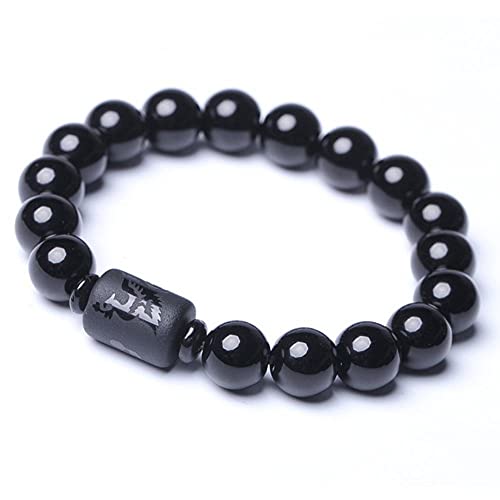 LiuJunh Pulsera de piedra natural para parejas de obsidiana esmerilada con cuentas de dragón y fénix para hombres y mujeres, 10 mm Cover