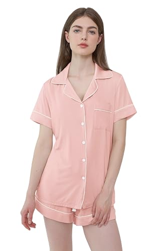 Image of Joyaria Women's Cooling Bamboo Viscose Pajamas Shorts Set Button Front | Moisture Wicking, Cool & Lightweight, Breathable PJs for Night Sweats