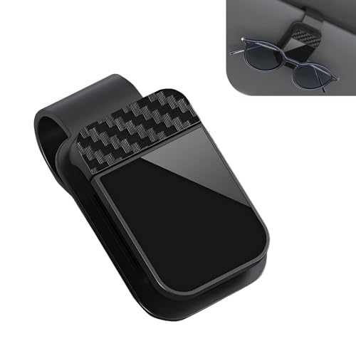 Teybouk Sunglass Holder for Car, Carbon Fiber Texture Sunglasses Holder, One-hand Press Open Visor Glass, Universal Car Visor Clip (Black)
