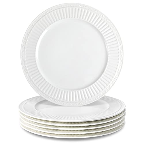 Vidalenta Ceramic Dinner Plates Set Of 6, 10.5 Inch Dish Set Large Salad Plates Round Dessert Plates, Porcelain Serving Dishes Modern Rustic Dinnerware, Microwave, Oven, And Dishwasher Safe, White #TOP28