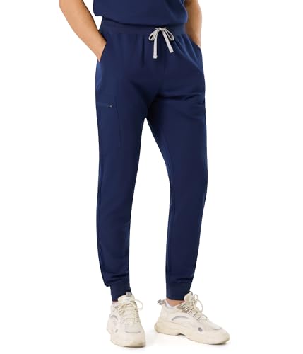 SUNCHIRI Scrub Pants for Men, 5 Pockets with Drawstring Waistband, 4-Way Stretch & Anti-Wrinkle Scrub Joggers（Navy, M