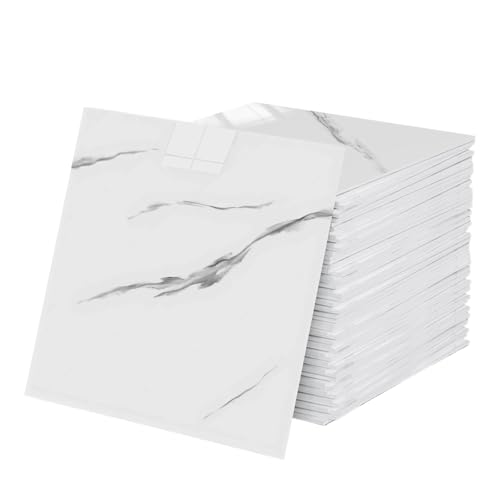 24 Stück Fliesenaufkleber Steinoptik Weiß - 30x30cm Wandfliesen Selbstklebend, Peel and Stick Tiles, Selbstklebende Fliesen Wandpaneele für Badezimmer Schlafzimmer Wohnzimmer
