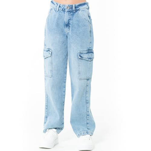 Girls Cargo Pants High Rise Jeans Pacific Blue- Teen Jeans for Casual Occasions