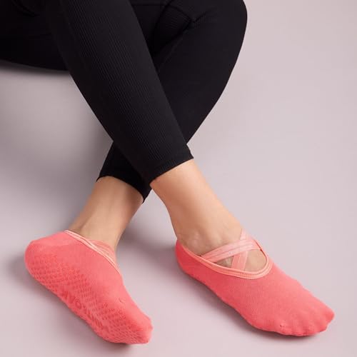Image of Mint & Oak Pilates Socks with Grips for Women, Ankle Length Non-Slip Yoga Socks, Cotton Ideal For Yoga, Pilates, Gym, Workout, Cute Women's Gift