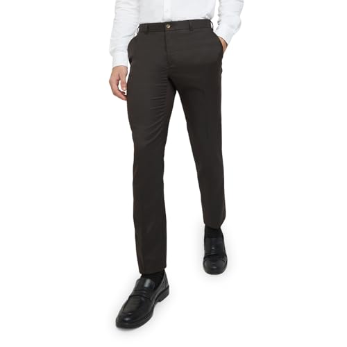 Image of Raymond Men Slim Fit Checks Pattern Polyester Blend Flat Front Formal Trouser