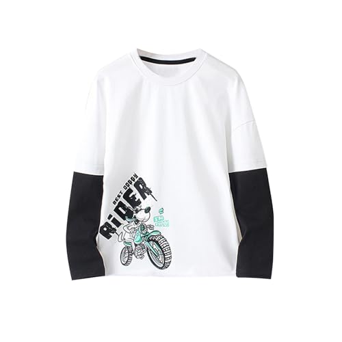 Youth Solid Classic Hoodies Children's Clothing Autumn New Children's Long Sleeve T Shirt Big for (White, 8-9 Years)