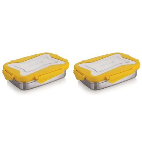 Image of STEELLOCK Smart Stainless Steel Tiffin Lunch Box for Kids and Adults | Airtight & Leakproof | Rectangle Tiffin Box for School & Office with Steel Lid | Yellow 550ml - 2pc