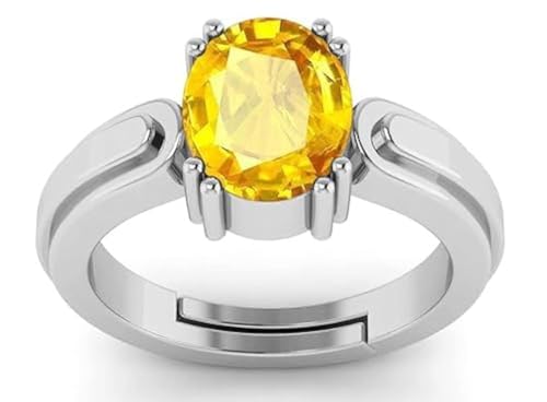 Bague saphir jaune Pukhraj 8 carats plaqué or blanc éclat durable pour homme