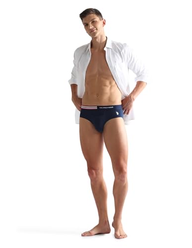 Image of U.S. Polo ASSN. Mens OEB06 Flag Waist Single Jersey Underwear Briefs - Pack of 2
