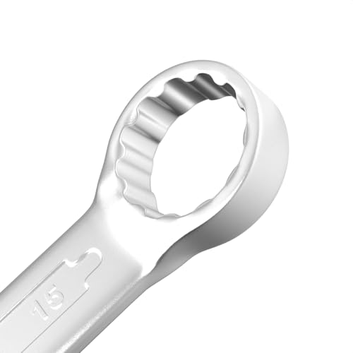 Image of Groz Combination Spanner 15 mm, Length 185 mm | DIN 3113 Standards | Chrome Vanadium, Matt Satin Chrome Combination Wrench Tool | CSP /DIN /15G