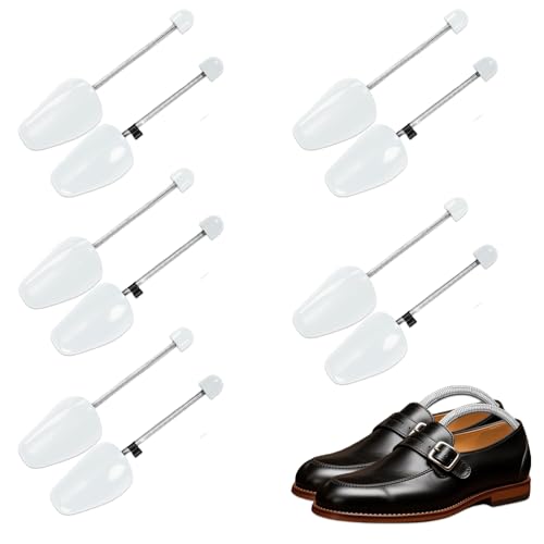 Zyluniy Lot de 5 Paires Embauchoirs en Plastique, Embauchoirs Chaussures Avec Ressort Spirale, Forme Chaussure en Plastique à Longueur Réglable Taille Homme, 39 À 47 (Blanc, Hommes)