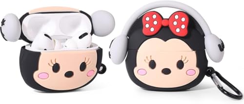 Image of Meyaar Earphone Case Cover Compatible for Realme Buds T300, Soft Silicone Skin Case Cover Shock-Absorbing Protective Case with Keychain (Front LED Visible) (Minnie with Grey Band)