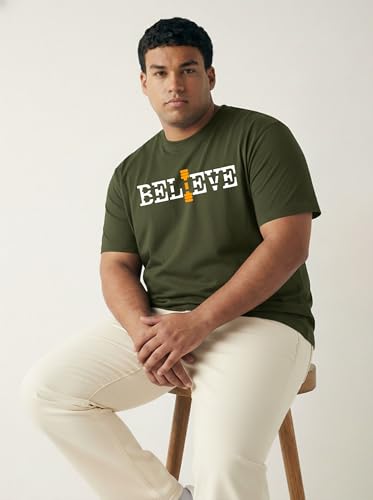 Image of Men Plus Size Printed Cotton Tee Regular Fit Round Neck Half Sleeve T-Shirt
