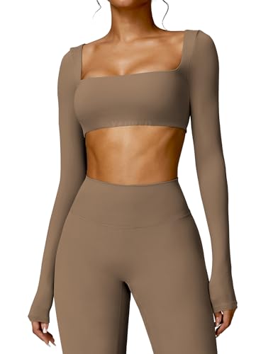 Image of YEOREO Kyla Women Crop Top Long Sleeve Padded Sports Low Medium Impact Yoga Shirt Workout