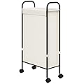 ELYKEN Slim Laundry Hamper with Lid, 50L Small Rolling Laundry Basket on Wheels, 7.9” Narrow Dirty Cloth Cart with Removable Inner Bag for Small Bathroom, Bedroom, Creamy