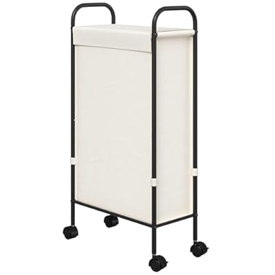 ELYKEN Slim Laundry Hamper with Lid, 50L Small Rolling Laundry Basket on Wheels, 7.9” Narrow Dirty Cloth Cart with Removable Inner Bag for Small Bathroom, Bedroom, Creamy