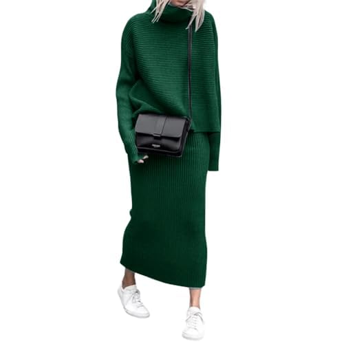 2 Piece Winter Skirts for Women Turtleneck Knit Sweater Dress Pencil Skirt Set Long Skirts for Women Fall Winter