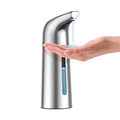 VADIV Distributeur Savon Automatique 400ML, Distributeur de Savon Liquide sans Contact en Acier Inoxydable, Capteur de Mouvement Infrarouge, Base Étanche, Interrupteur Réglable
