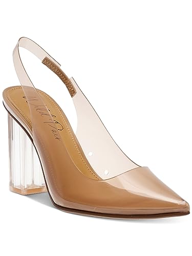 Wild Pair Womens Beige Translucent Slip Resistant Padded Dharma Pointed Toe Block Heel Slip On Slingback 5 M