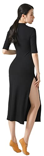 Robe midi en maille col montant femme Angcoco robe longue tricotée fendue