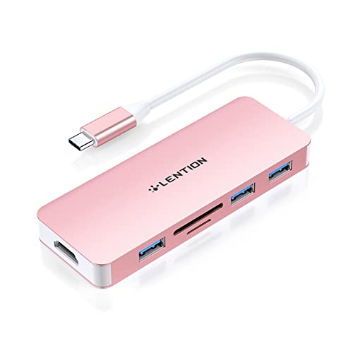 LENTION USB C Hub with 4K HDMI, 3 USB 3.0, SD/Micro SD Card Reader Compatible 2025-2016 MacBook Pro, 2025-2018 Mac Air/Surface, Stable Driver Certified Multi-Port Adapter (CB-C18, Rose Gold)