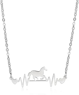 LIKGREAT Lovely Horse and Heart Pendant Necklace Horse Lover Necklaces Charm Friendship Stainless Steel Jewellery Horse Gifts for Girls Women Birthday Anniversary