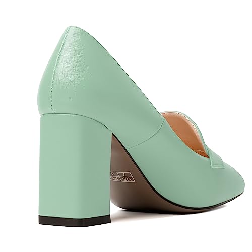 Image of MODENCOCO Womens Sexy Formal Matte Slip On Square Toe Work Block High Heel Loafers Shoes 3.5 Inch