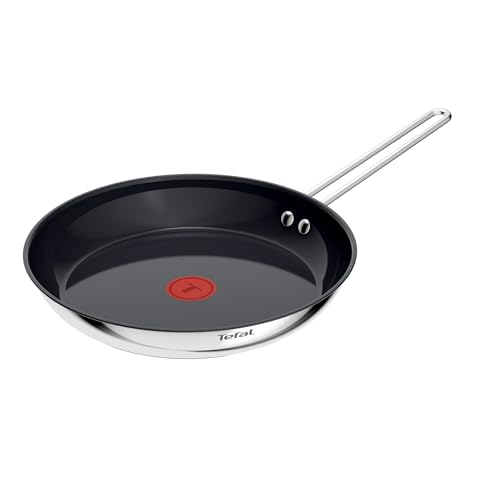 Tefal Nordica Edelstahl-Keramikpfanne 28 cm, Antihaftversiegelung, integrierter Thermo-Signal Temperaturanzeiger, geeignet für alle Herdarten (Gas, Elektro, Keramik, Induktion), Edelstahl, H8710655