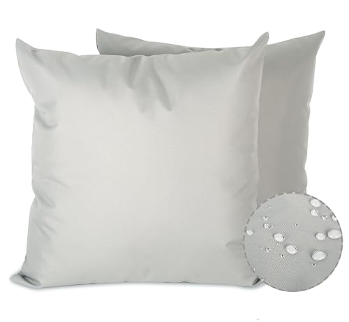 Premium Waterproof Outdoor Pillow Covers - Fade Resistant Decorative Throw Pillowcases for All Weather, Set of 2, 20x20 Inches, Elegant Light Grey